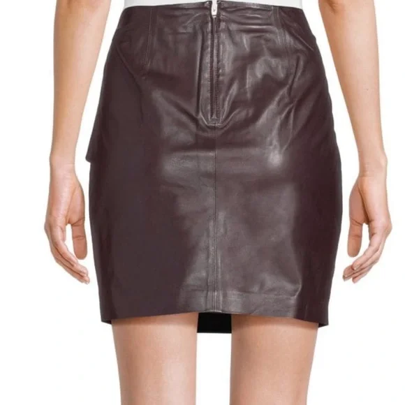 IRO Paris Berry Hita Ruched Leather Mini Skirt with Lining Size 36